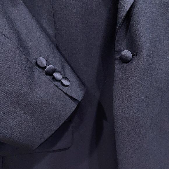 Stafford 100% Wool Notch Collar Tuxedo Suit Black Mens 44L 40x30 Pleated Pants - Picture 4 of 13